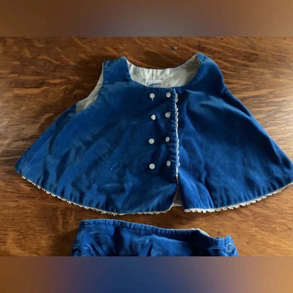 Vintage Toddle Tyke 2 Piece Blue Velvet Baby Outfit 6 Months Nostalgia Infant